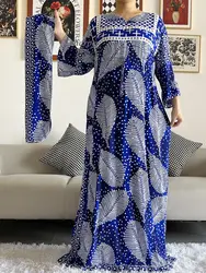 Vestido abaya de algodão solto manga longa para mulheres, estampa dashiki africana, vestido maxi casual, novo estilo, elegante verão