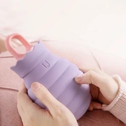 Colorful Mini Cute Hand Warmer with Knit Cover Girls Portable Small Silicone Hot Water Bag Explosion-proof Safe Water Warmer