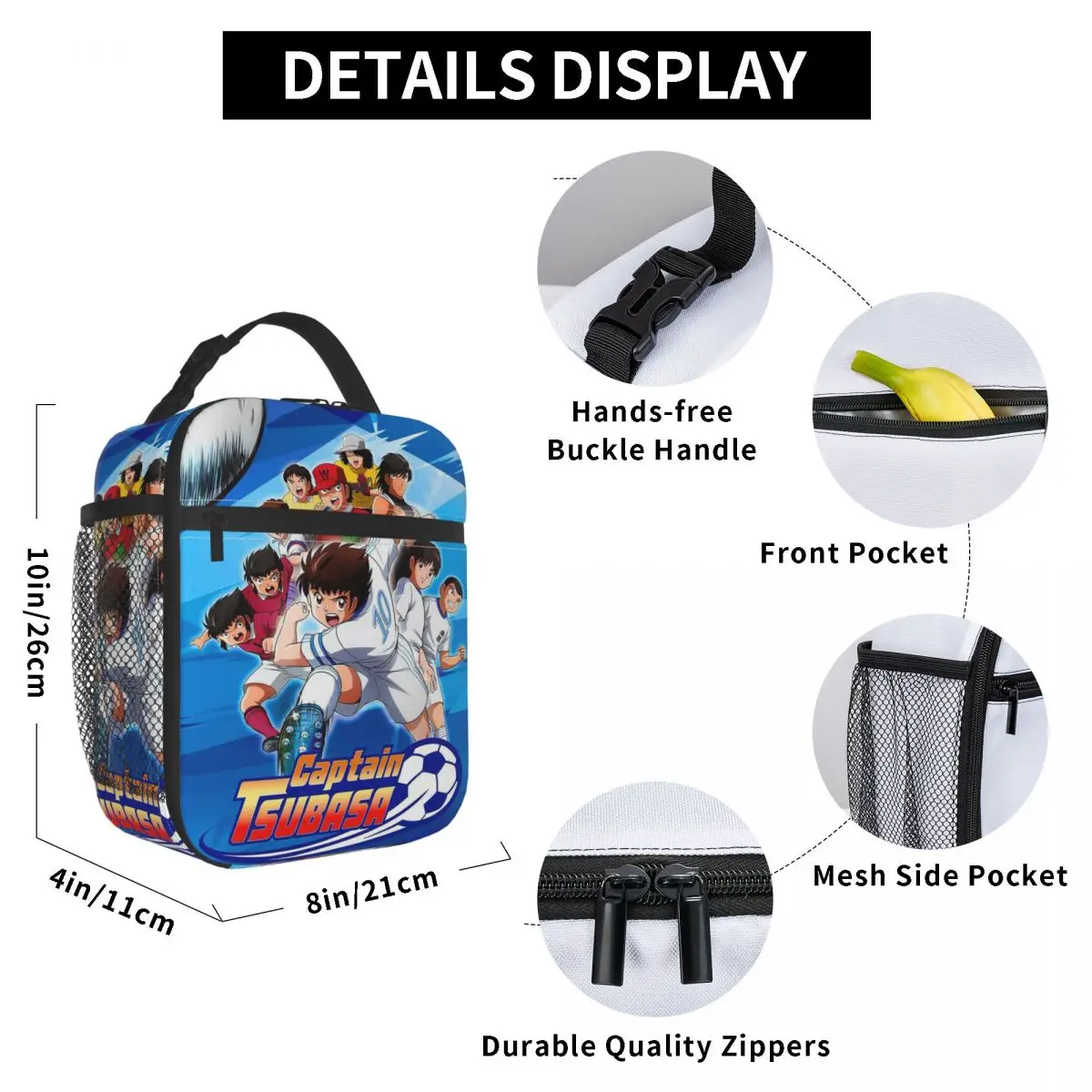 Japan Football Manga Captain Tsubasa Insulated Lunch Bag for Women Office Cooler Thermal Food Box Tote Lunch Boxes Container