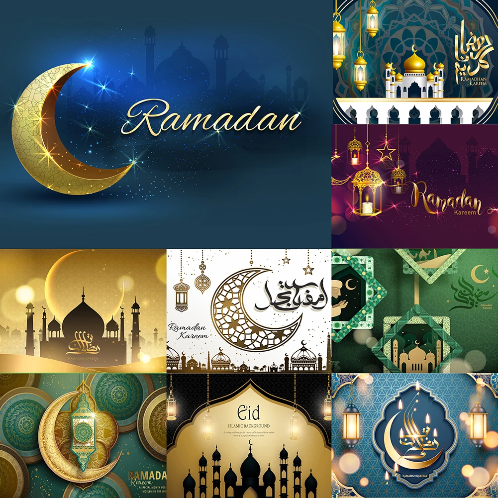 Eid Mubarak Backdrops Decoration for Home Eid Al Adha Ramadan Kareem Islamic Muslim Party Moon Star Castle Decor Gifts