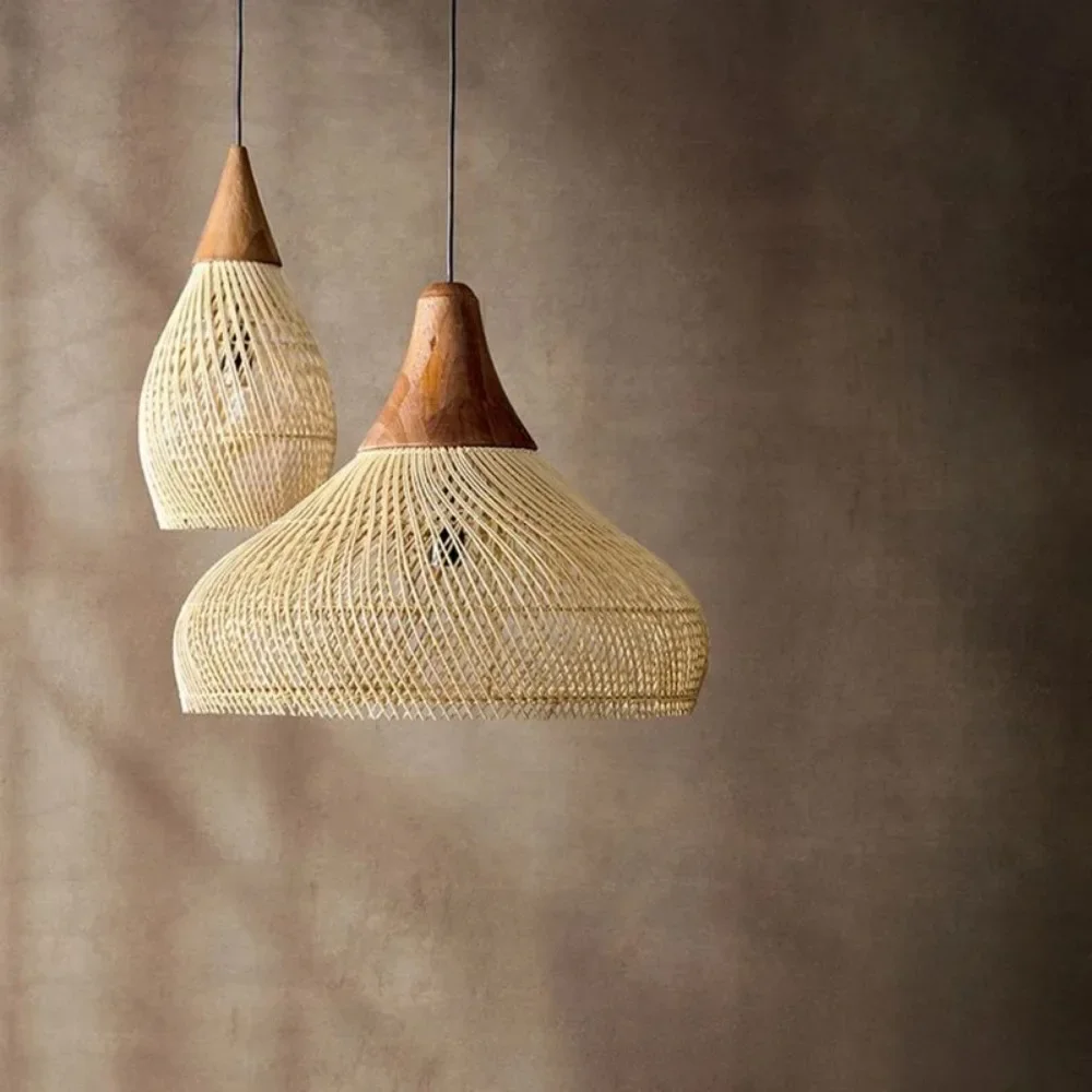60cm Wabi Sabi Rattan Pendant Lights Led Dining Living Room Bedroom Bamboo Rattan Design Chandeliers Japanese Retro Hanging Lamp