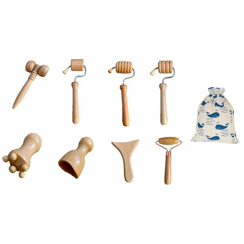 

Eight In One Massage Hand Roller Massagers For Neck Wooden Massager Tool For Back Rolling Foot Massager The Face Ball With Bag