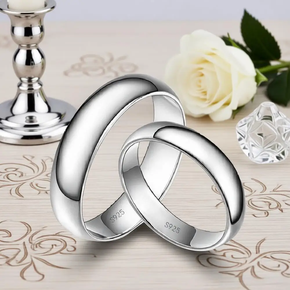 Wholesale 10Pcs Simple 925 Sterling Silver Smooth-Finish Rings for Women Men Party Jewelry Gifts Size 7/8/9/10 4 Sizes Mixed