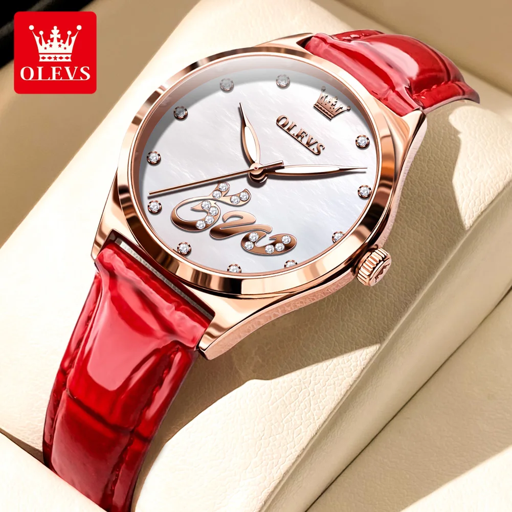 

100% Original OLEVS Watch for Women Leateher Strap Waterproof Fashion Quartz Ladies Wristwatch 520 Heart Design Watch Gift 2023