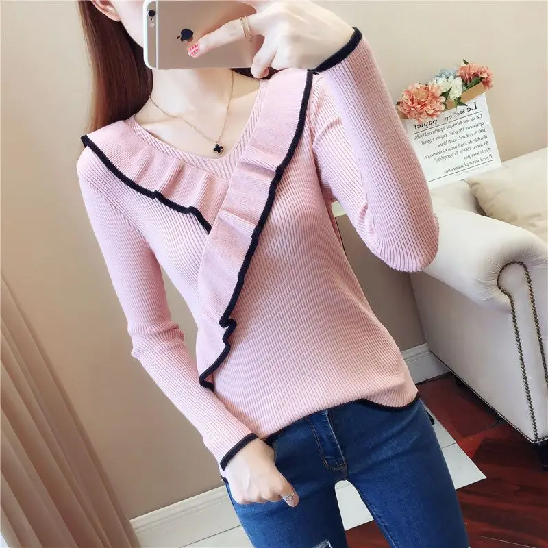 2023 Autumn Winter New Korean Edition Pullover Long Sleeve Knit Shirt Wearing Fashionable and Versatile Comfortable Top