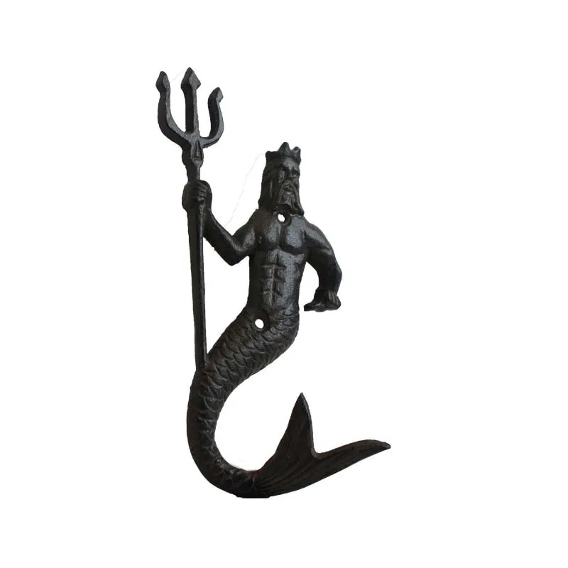 Nordic style cast iron crafts Mermaid shape Wall hook hanging Retro creative Personality Decoration for Home Living room