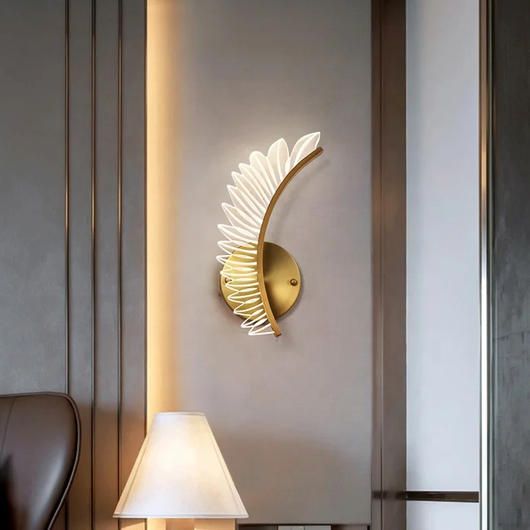 Acrylic Feather Design Luxury Indoor Decor Wall Lamp for Bedsides JY7105