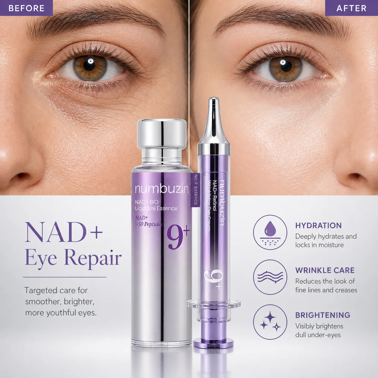 NAD+ Eye Cream Liquid Ultrasonic Eye Essence Lightweight Formula for Daily Eye Care Moisturizing Hydrating and Comfortable Use