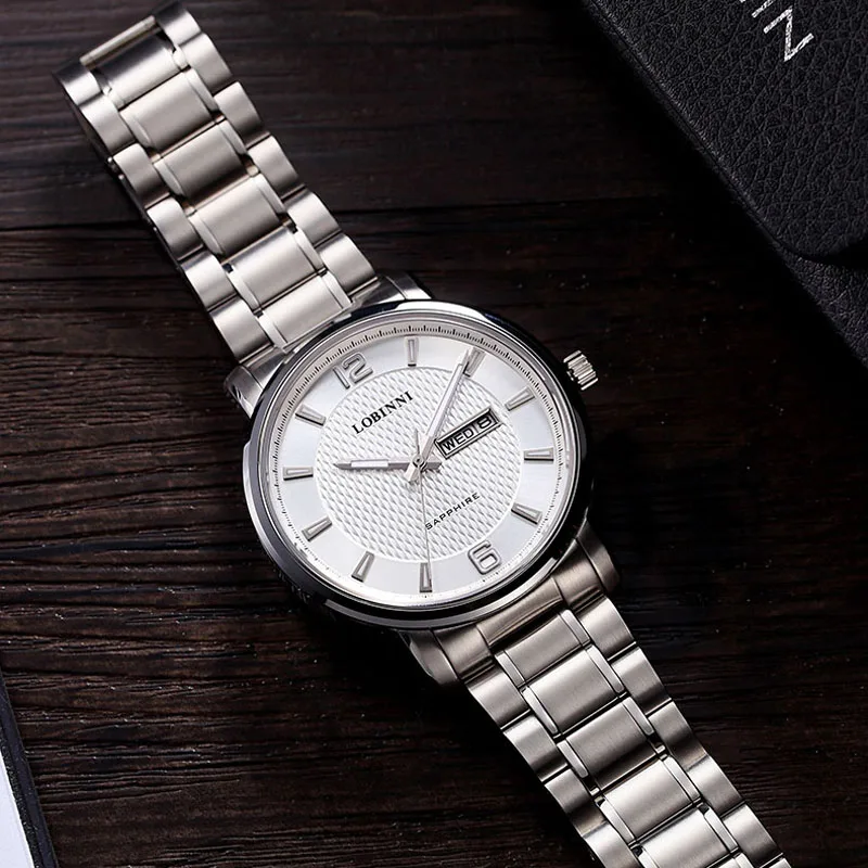 LOBINNI Classic 316L Stainless steel Couples Wristwatch Quartz For Japan Quartz Movement Watch Luminous Calendar Lover Watches