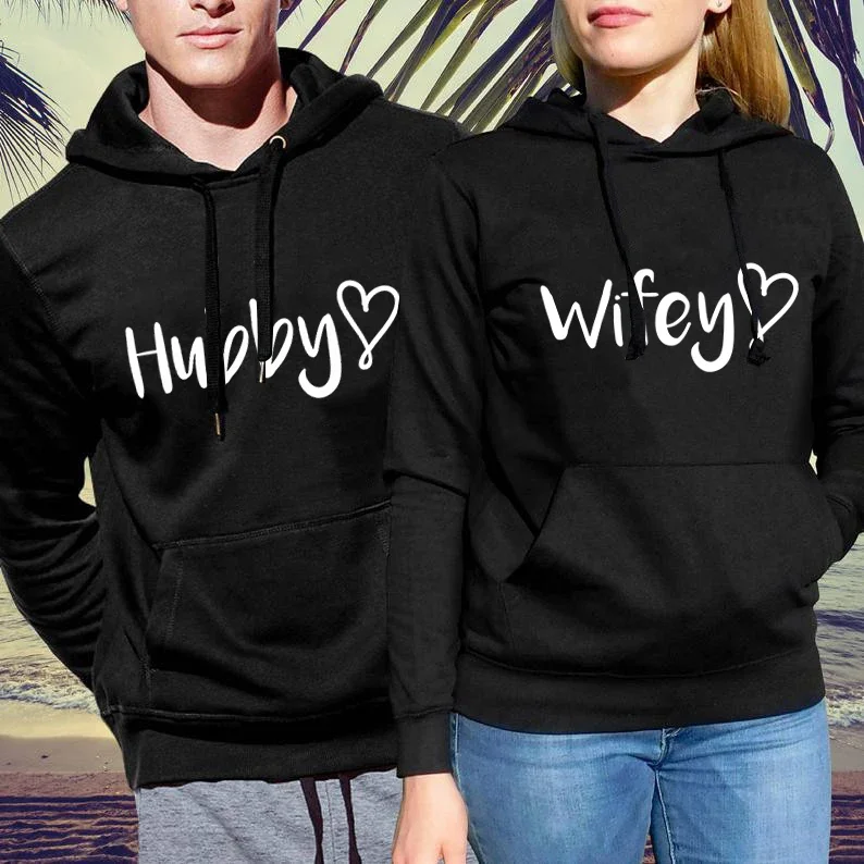 

Hubby Wifey Couples Hoodies Honeymoon Sweatshirts Just Married Hoody Engagement Wedding Bridal Hoodies Husband and Wife Tops