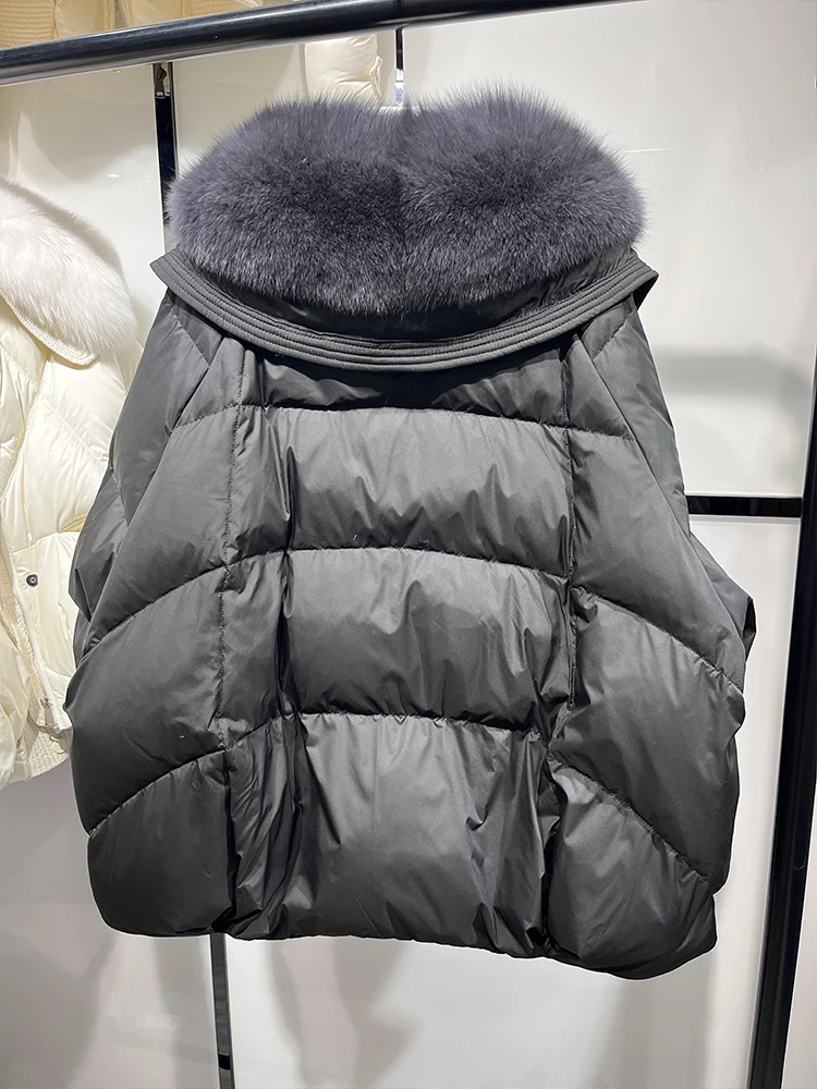 2024 New Winter Warm Goose Down Jackets Natural Real Fox Fur Collar Puffer Jackets Women Thick Female Streetwear Coats