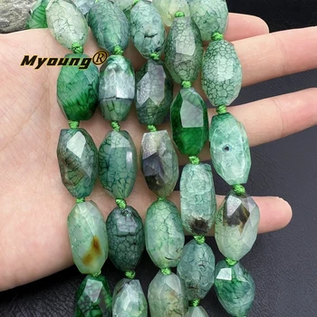 Big Faceted Green Dragon Veins Agates Nugget Beads Cutting for DIY Jewelry Making MY240128