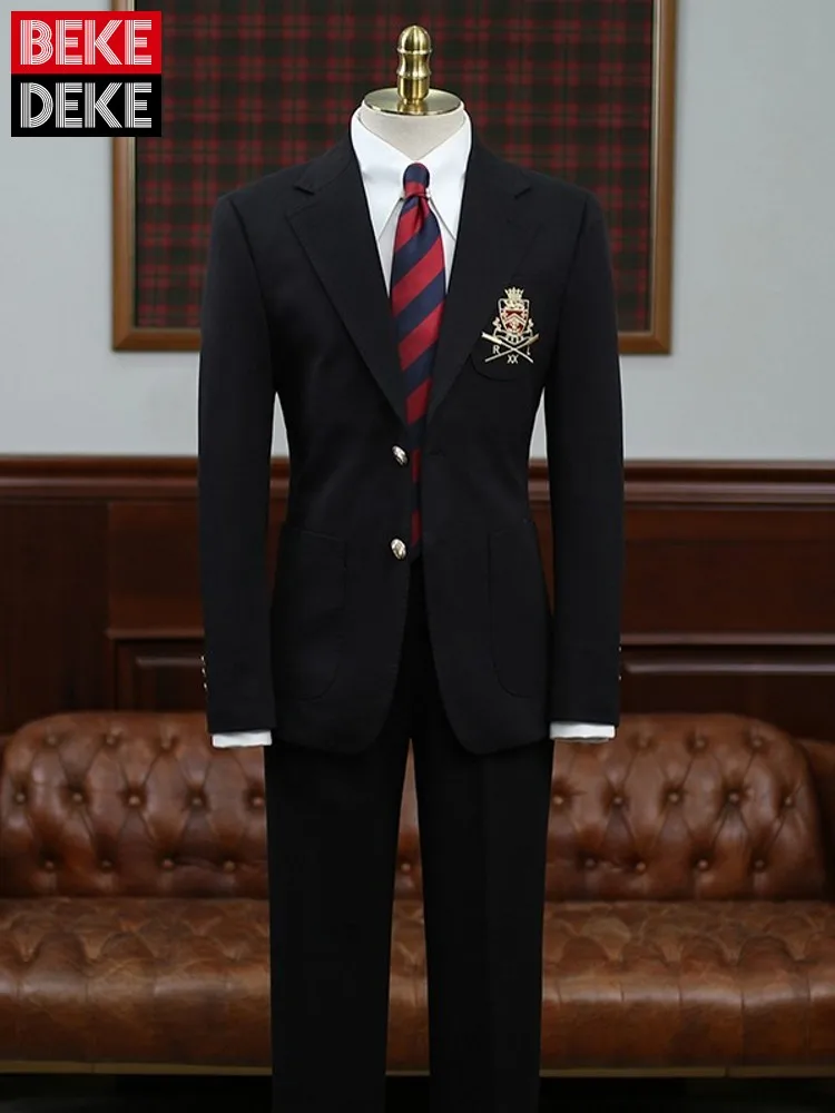 Youthful College Style Mens Blazers Suits Slim Fit Banquet Party Suit Jacket Matching Set Spring Autumn Full Length Pant Outfits