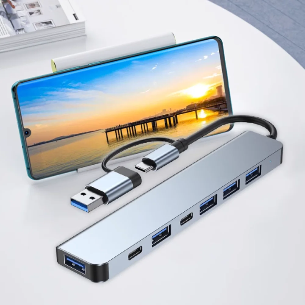 Hub dock di espansione da 1 a 7 tipo C Splitter multiinterfaccia Splitter USB 7 in 1 Docking station multifunzionale grigia di tipo C