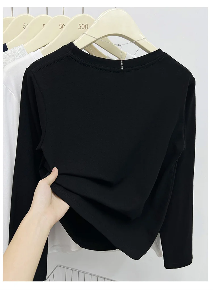 Neues Langarm-Vielseitigkeits-T-Shirt für Damen, Frühling Herbst 2026, O-Ausschnitt, Einfarbig, Basis-Layer-Oberteil, Damenkleidung, Y2k T-Shirt – Detail 24