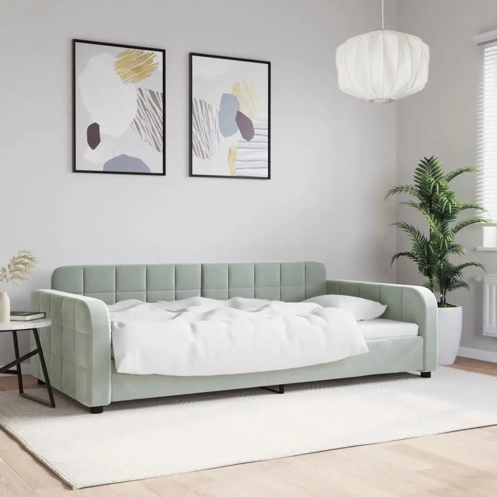 Light Gray Velvet Day Bed Frame 39.4x74.8 - No Mattress Included - Stylish & Modern Design