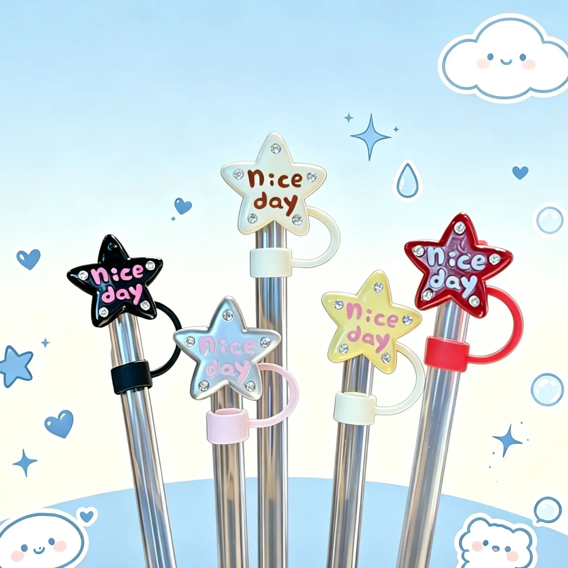10mm Pentagram Straw Covers Cap for Stanley Cup Tumblers Accessories, Reusable Straw Cap Stopper for Straws Tip Lids