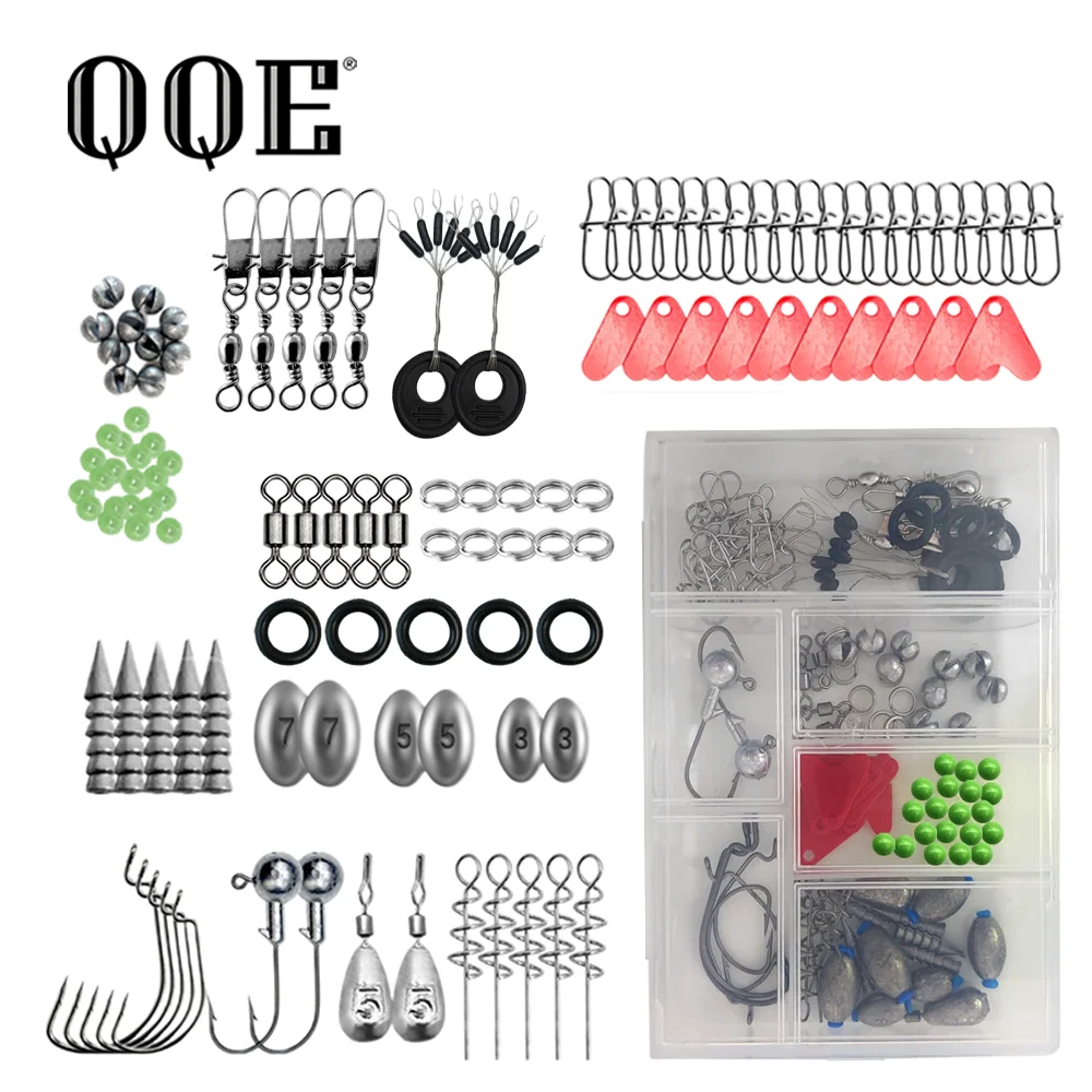 QQE 113Pcs New Fishing Accessories Kit Set Including Tackle Box Fish Hooks Bait Parts Sinkers Perfect For Outdoor Fishing