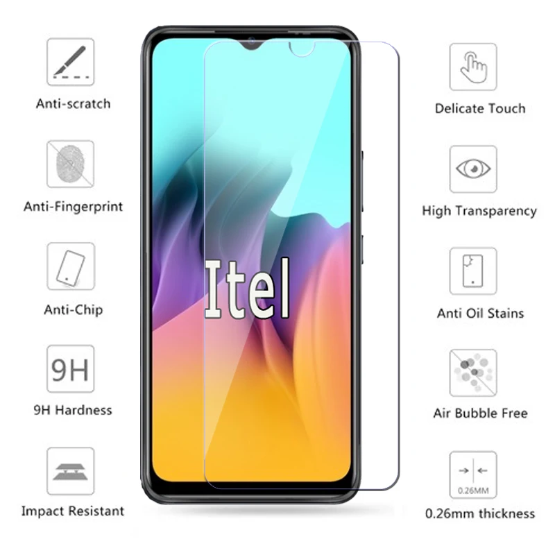 2-1Pc For Itel A49 A58 A26 A37 A48 Vision 1 2S 3 Pro Plus Glass Film For Itel A 49 58 26 37 48 Vision1 Vision2S Vision3 Cover