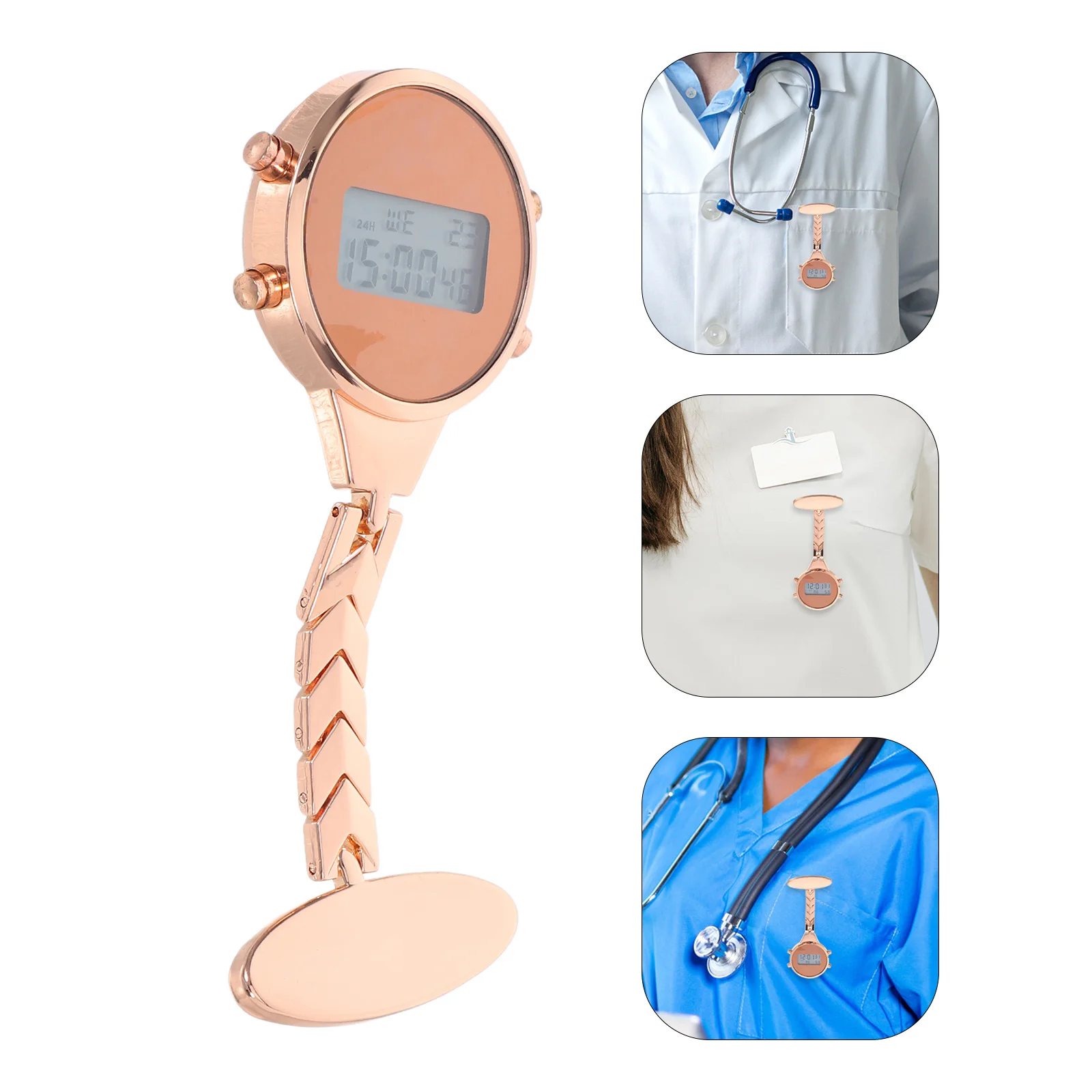 เข็มกลัดพยาบาลอิเล็กทรอนิกส์แบบยูนิเซ็กซ์ นาฬิกาดิจิตอลแบบพกพาสำหรับแพทย์ นักศึกษา ด้านสุขภาพ ทำจากโลหะผสม
