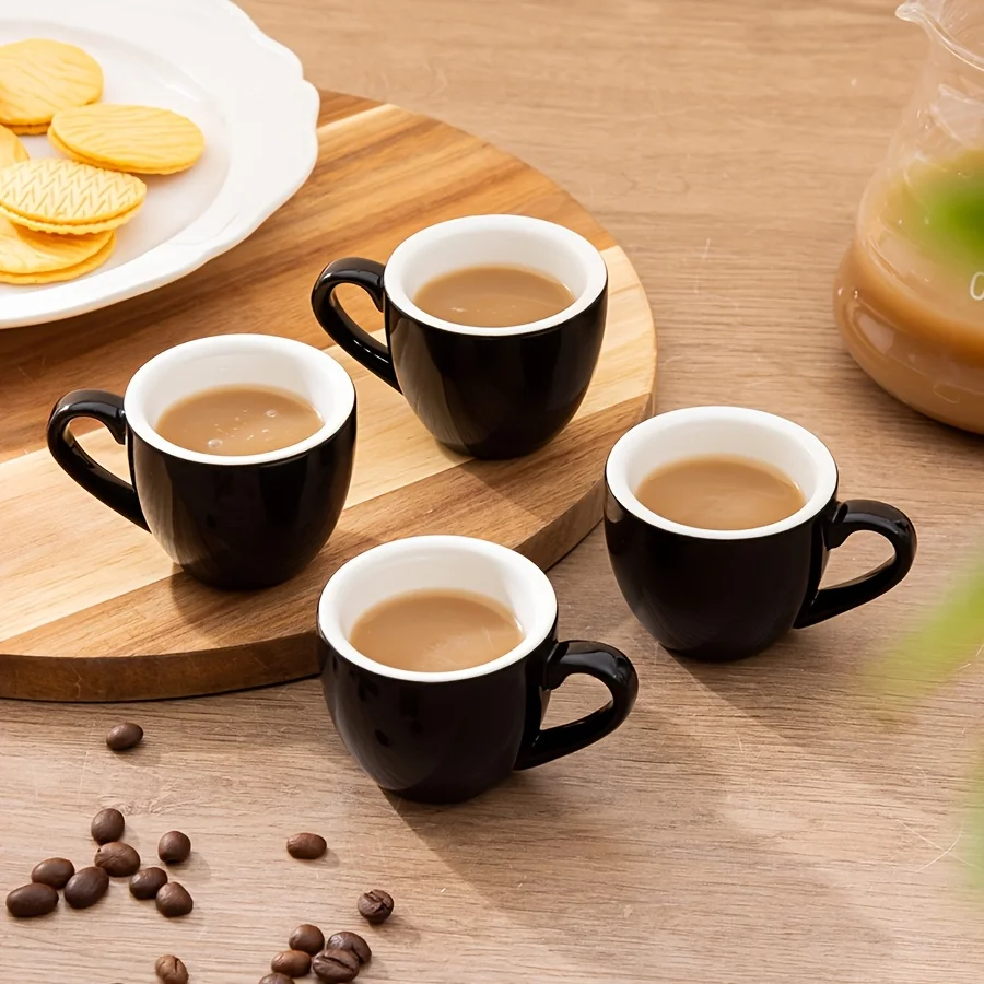 4 tazas de cerámica para espresso de 60 ml/2 oz con asas, tazas de porcelana para matcha, tazas de espresso demitasse, perfectas para máquinas de espresso.