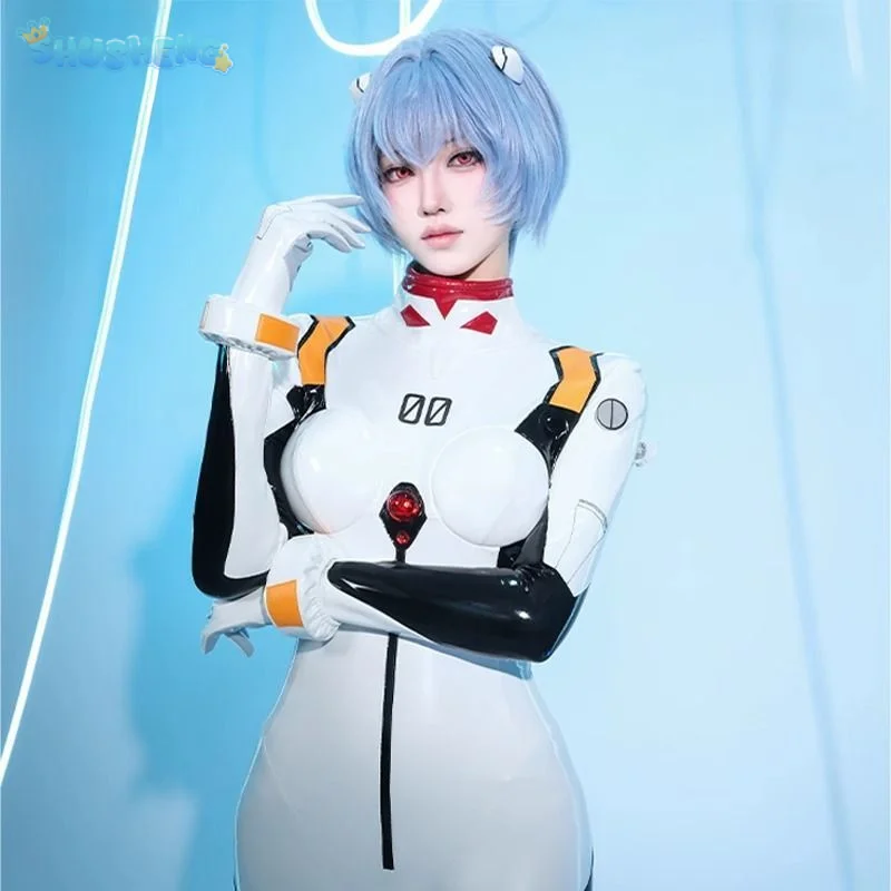 أزياء Ayanami Rei Anime EVA التأثيرية للهالوين من الجلد ملحقات بذلة ضيقة الدعائم مجموعة شعر مستعار بدلة معركة نسائية مثيرة #4