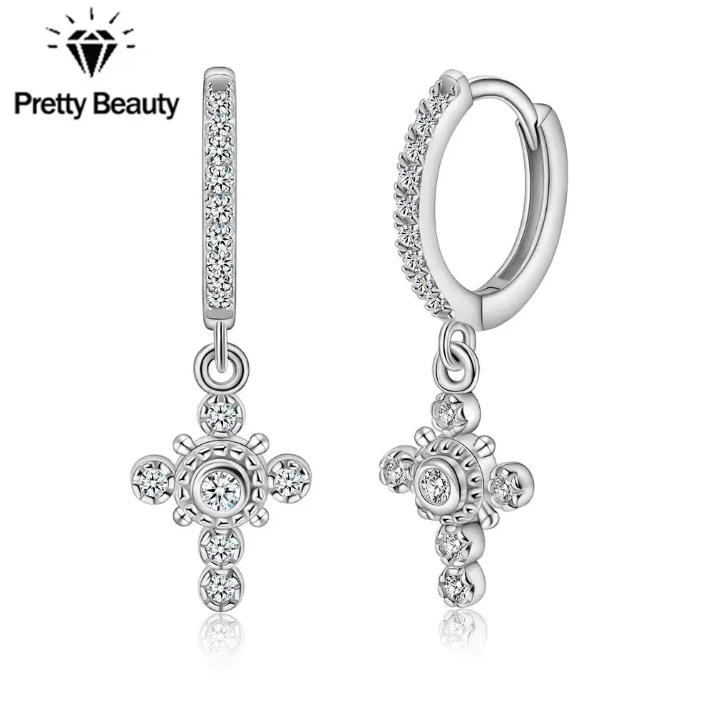 

Pretty Beauty Moissanite Cross Pendant Earrings S925 Sterling Silver for Woman Gold Plated Diamond Hoop Earrings Fine Jewelry