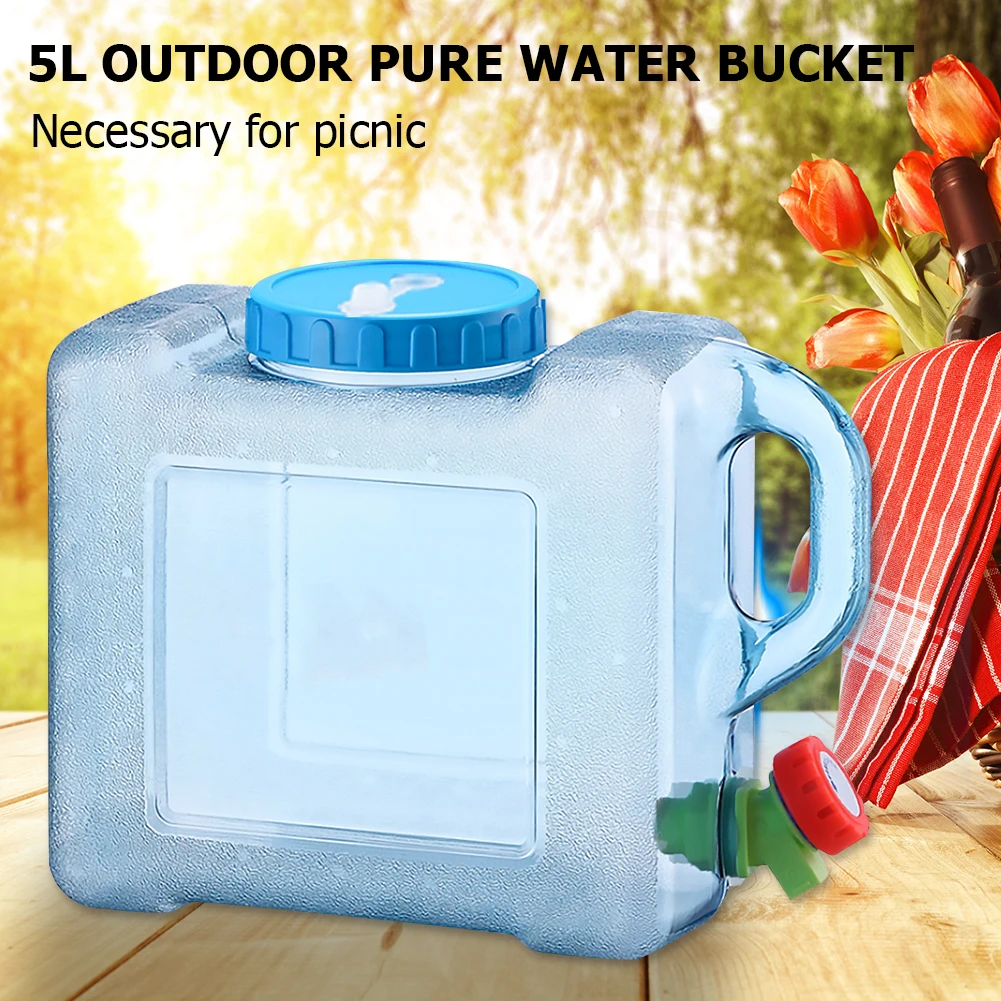 5 L Water Container with Faucet Water Carrier Canister Large Capacity Water Bottle Water Can Bucket For Outdoor Camping Travel