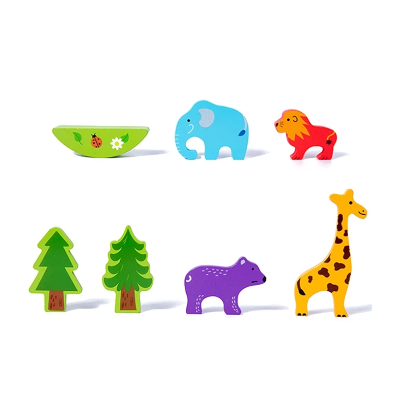 Blocchi di equilibrio per animali in legno per bambini Giochi da tavolo Giocattolo Dinosauro Giocattolo educativo in legno con blocchi di costruzione alti impilabili