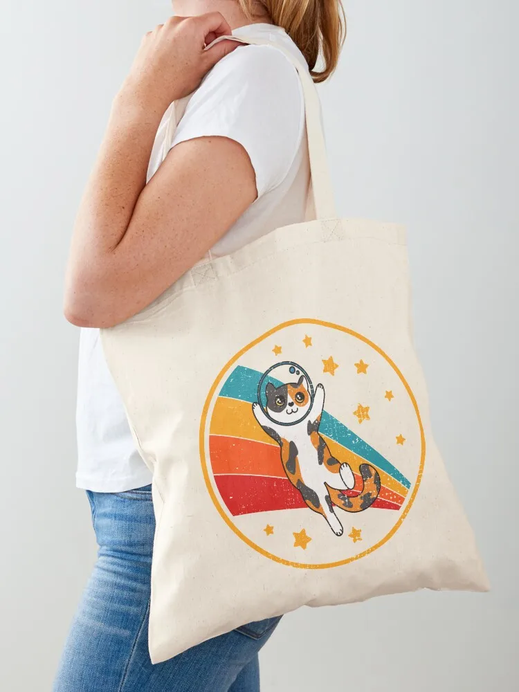 

Cute Vintage Calico Cat Retro Space Cat Tote Bag Reusable bags hand bag ladies eco bag folding hand bags