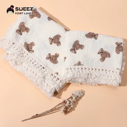 Cotton Muslin Swaddle Blankets for Newborn Baby Tassel Receiving Blanket Infant Fringe Swaddle Kid Wrap Sleeping Quilt Bed Cover