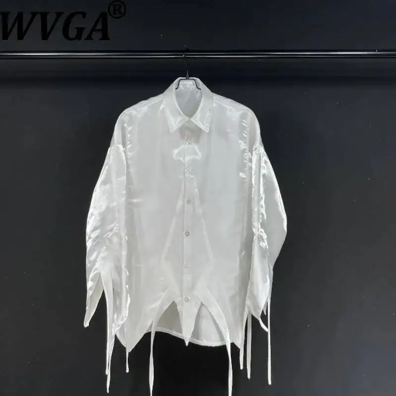 

WVGA Spring Autumn New Men Original Design Trendy Loose-fit Ice Silk Long Sleeved Shirt Niche Draped Effect Thin Tops Ins W24454