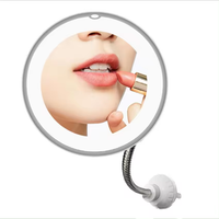 Makeup Mirror with LED Light Flexible Gooseneck 10X Magnifying Mirror Suction Cup Bright Diffused Light and 360 Degree Swivel