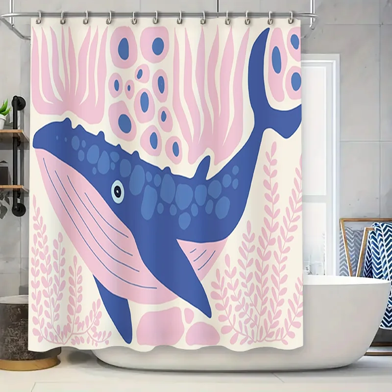 

Whimsical Dolphin Shower Curtain Pink Blue Fish Sea Life Print Bathroom Decor Waterproof Fabric Shower Caddy Cover Set for Home