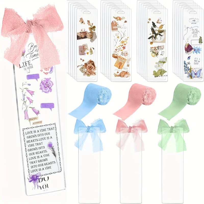 Diy Making Holiday Gift Decoration Tags Kit Blank Transparent Acrylic Bookmarks 123PCS With Ribbon