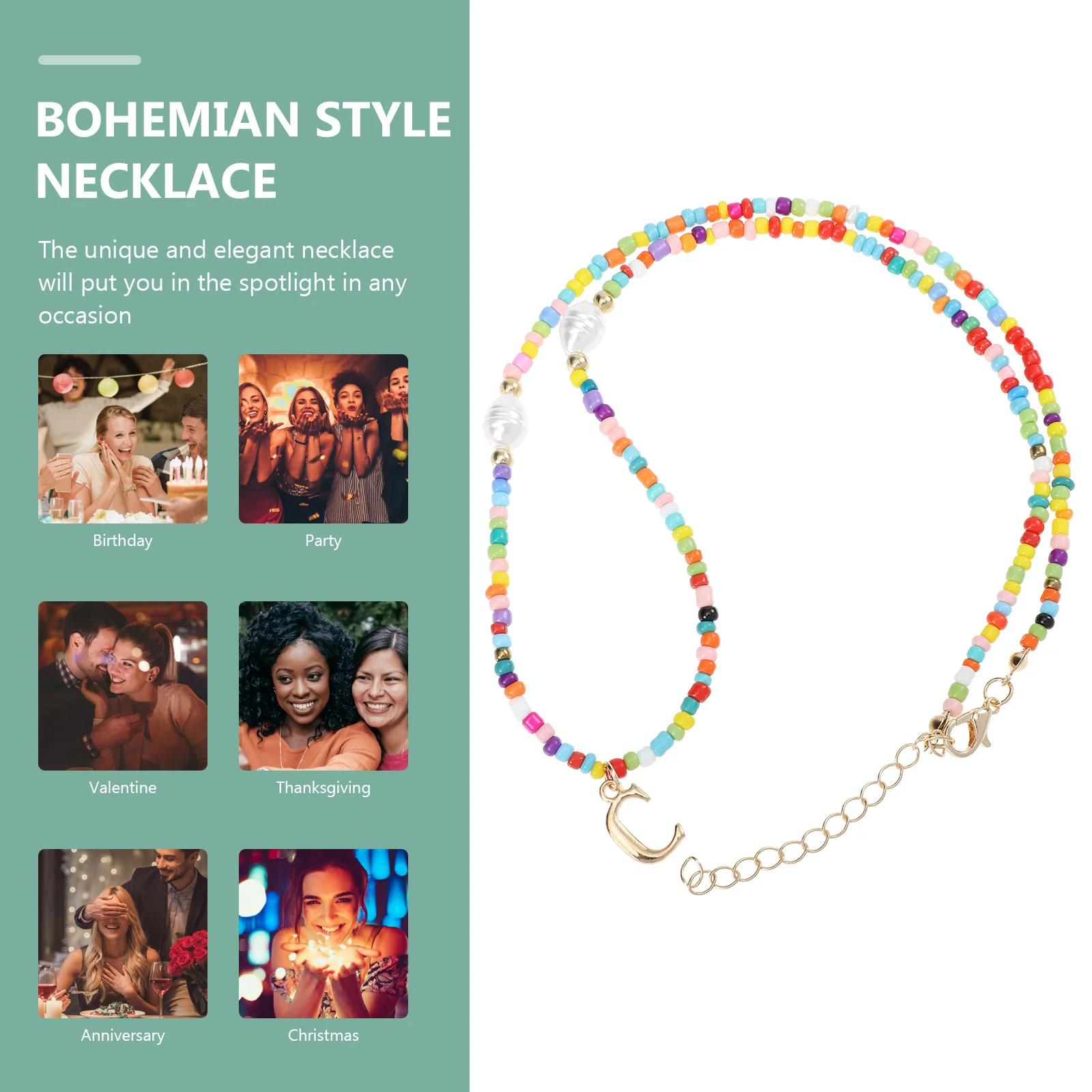 الخرز الملون رسالة قلادة البوهيمي نمط المختنق مجوهرات النساء أنيقة الإكسسوارات هدية البوهيمي عقد من اللؤلؤ