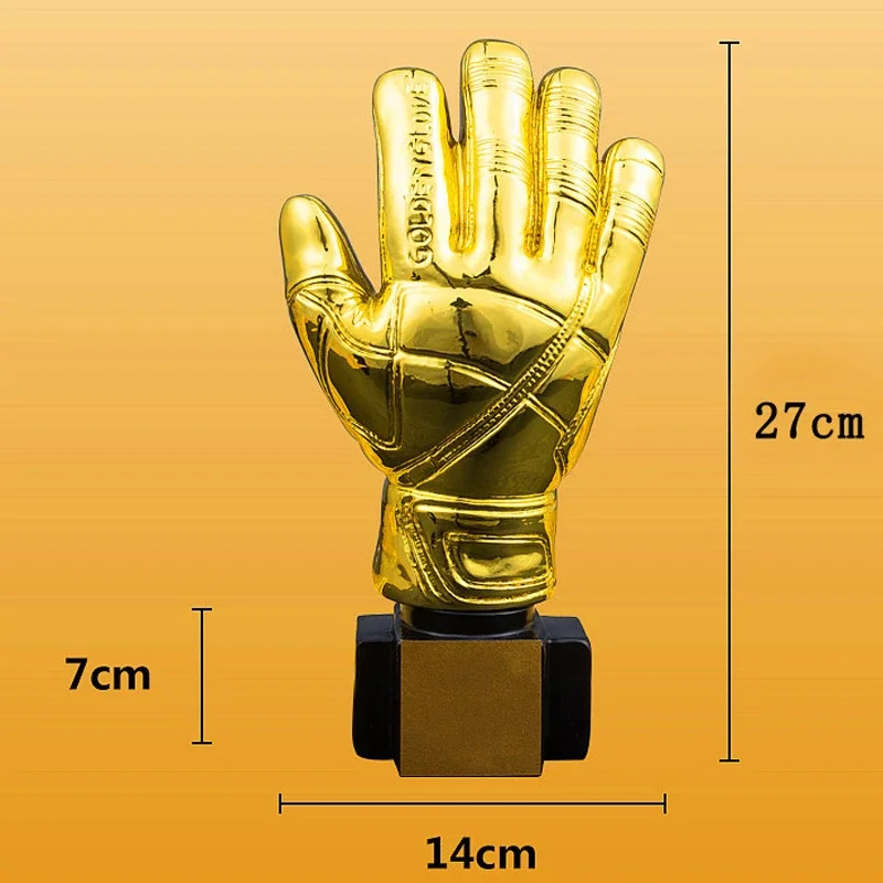 26cm Golden Football Goalkeeper Gloves Trophy Resin Crafts Best Gold Plated Soccer Award Customizable Gift Fans League Souvenirs