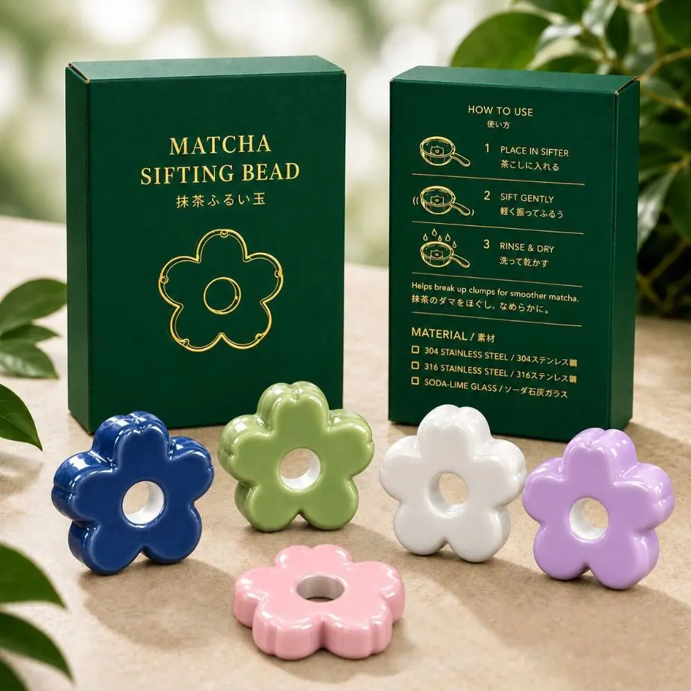 New Ceramics Matcha Sifter Fine Mesh Durable Tea Sieve Rolling Beads Flower Shape Powder Sifter Tea Ceremony