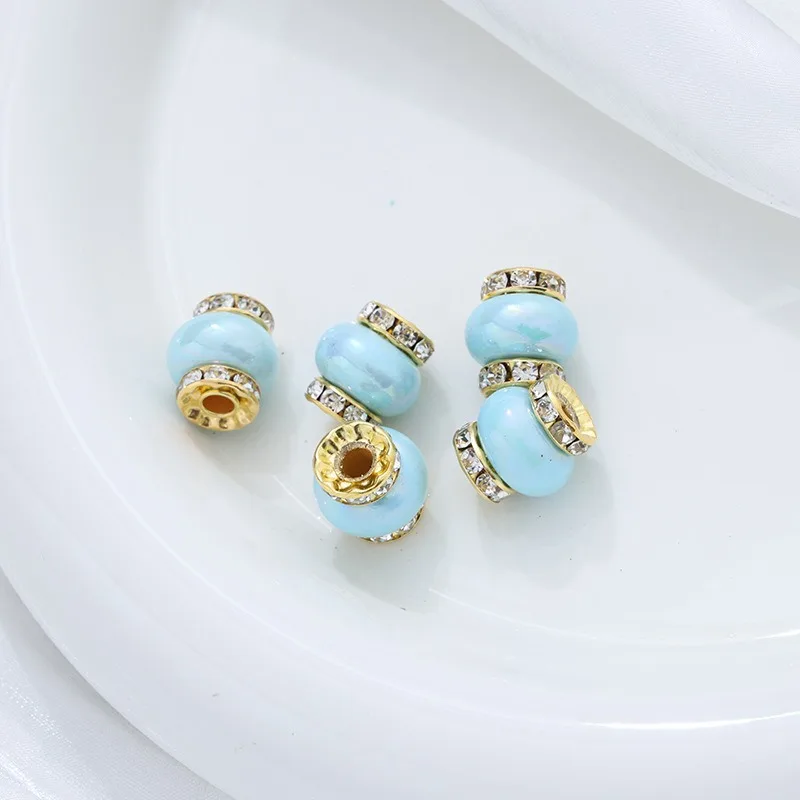 100 Stück großes Loch Silber Diamant Perlen Ring getrennt Perlen vergoldet Acryl Armband Perlen machen Halskette Laterne handgemachte DIY
