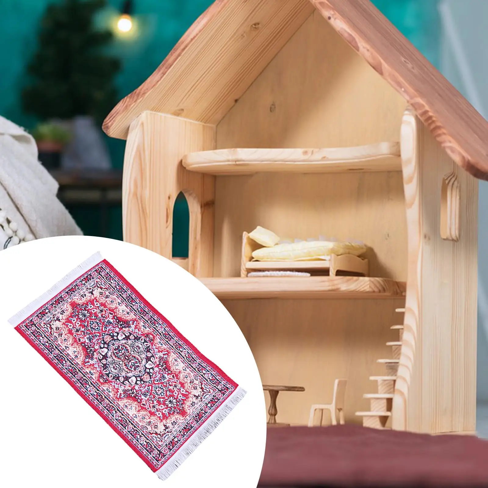 1:6 1:12 Woven Rug Pretend Play Micro Landscape Scenery Supplies Mini Turkish Mat Miniature Floor Area Rug for Home Ornaments