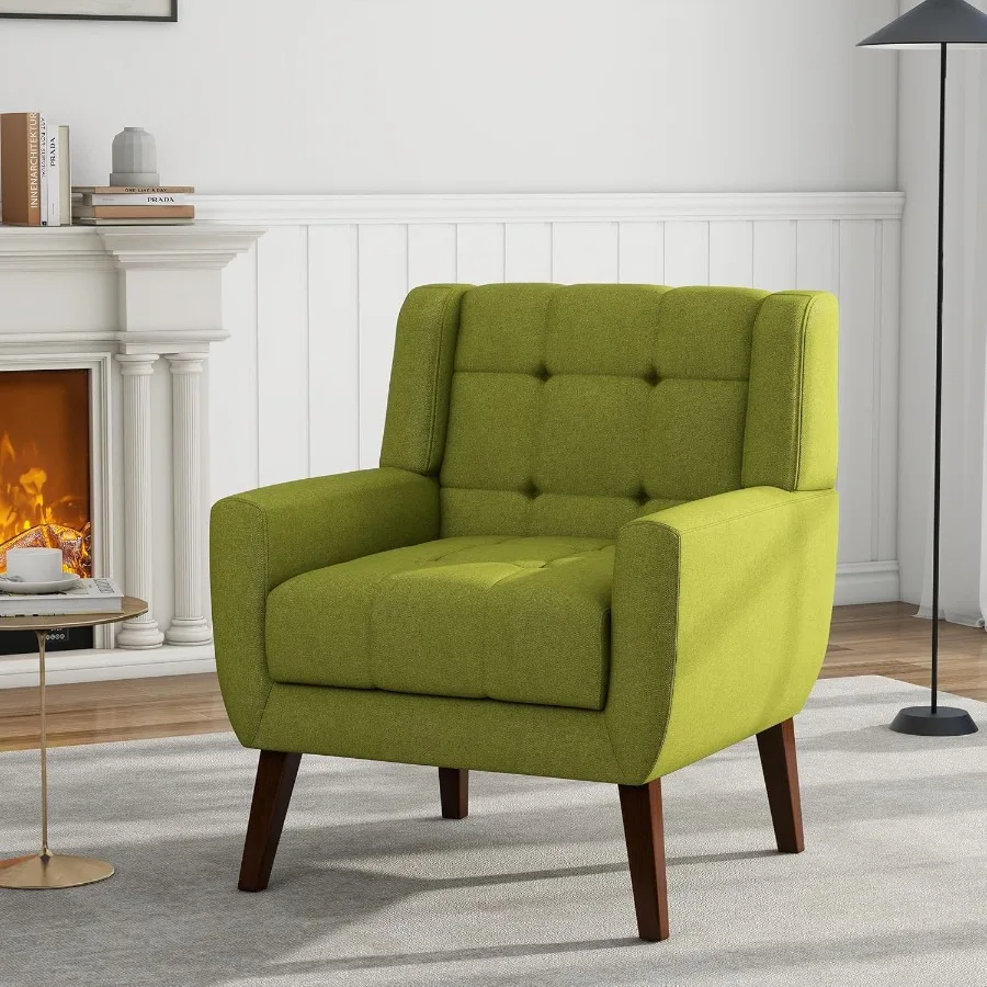 كرسي مميز كرسي بذراعين منجد حديث مصنوع من القماش لغرفة المعيشة كرسي مريح مقعد أريكة فردي مع أرجل خشبية صلبة Gree #3