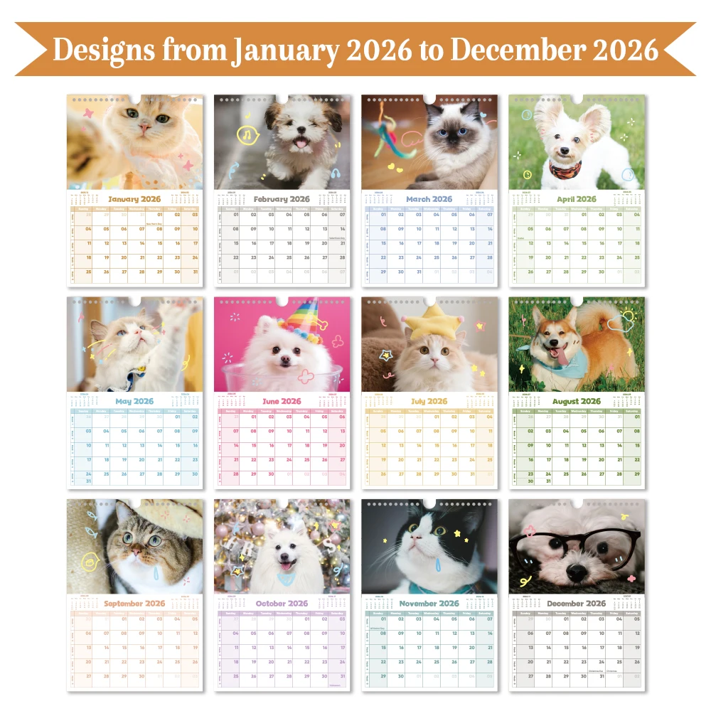 2026 A4 Wall Calendar Cute Animal Planning Calendar Paper Cover Daily Weekly Monthly Schedule Calendar For Home School Office