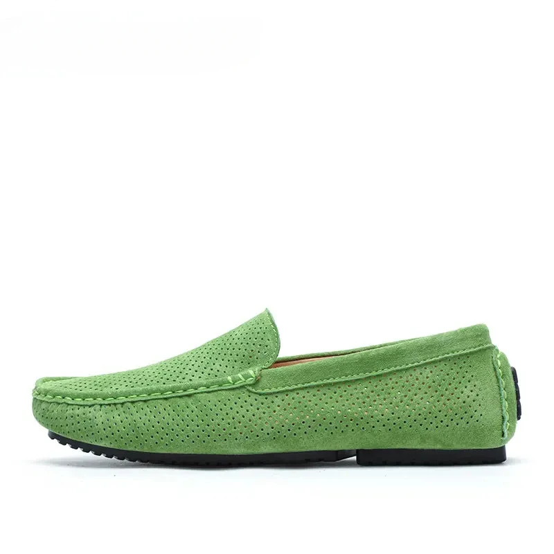 Green Genuine Leather Men Loafers Shoes Casual Slip On Designer Moccasins Italian Men Driving Shoes Zapatillas Para Hombre