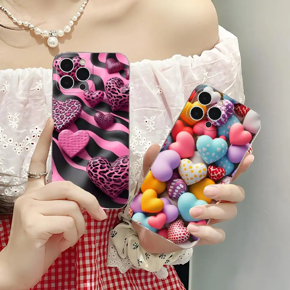 

Чехол для мобильного телефона Y2K Glowing Hearts для iPhone 16, 15, 14, 13, 12, 11 X XR XS 8 6 Pro Max Plus Mini Clear Color Cover Luxury Pretty
