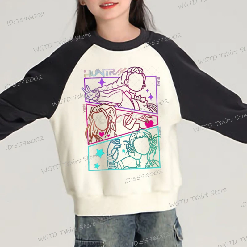 

2025 New Fashion Girl Clothing Hot Movie Print Gift Sweater Color Block Raglan Sleeves Tops Harajuku Kids Cotton Sweatshirts
