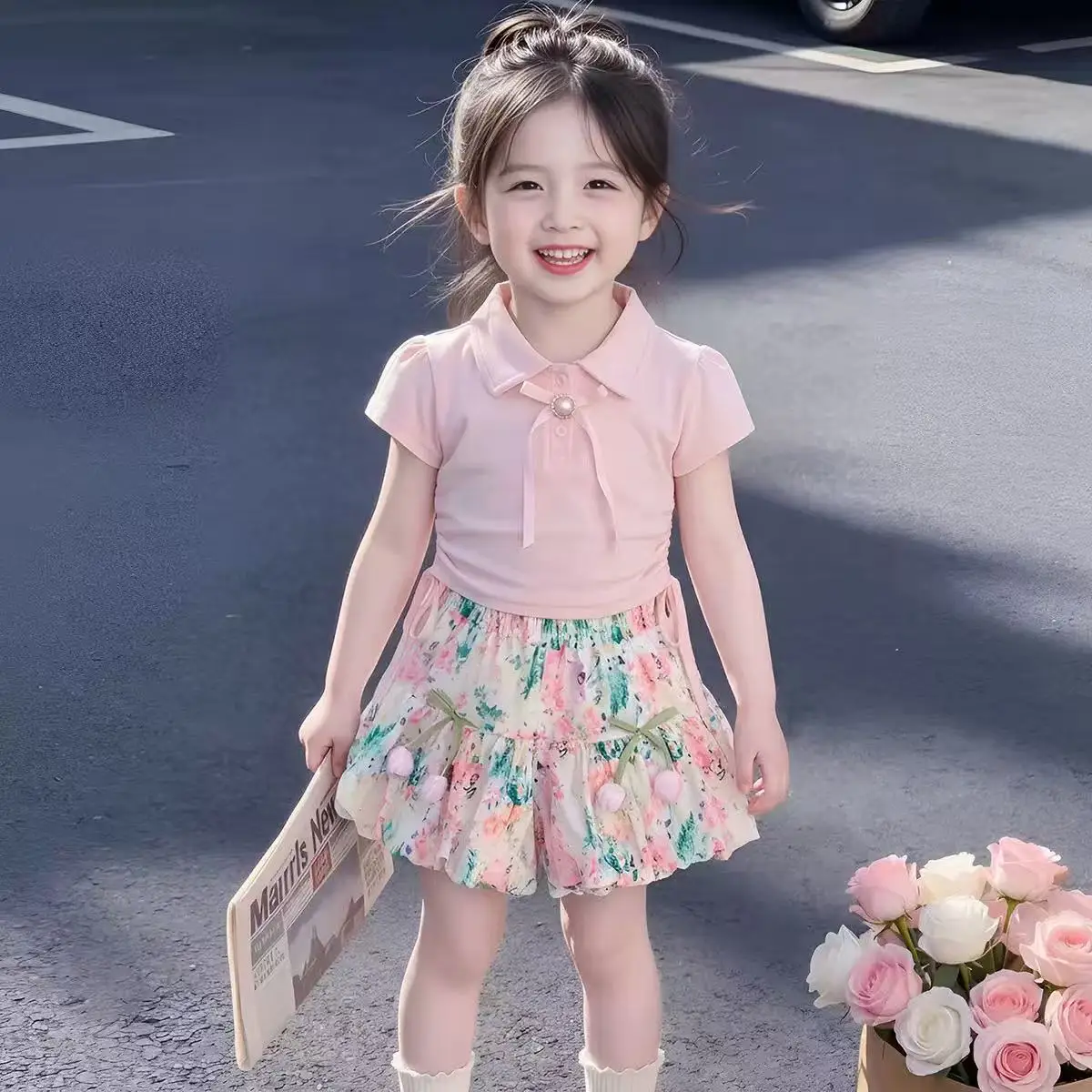 Girls Summer Set 2026 New Kids Sweet Bud Skirt Two Piece Set Baby Summer Unique Beautiful Clothes 90-140cm