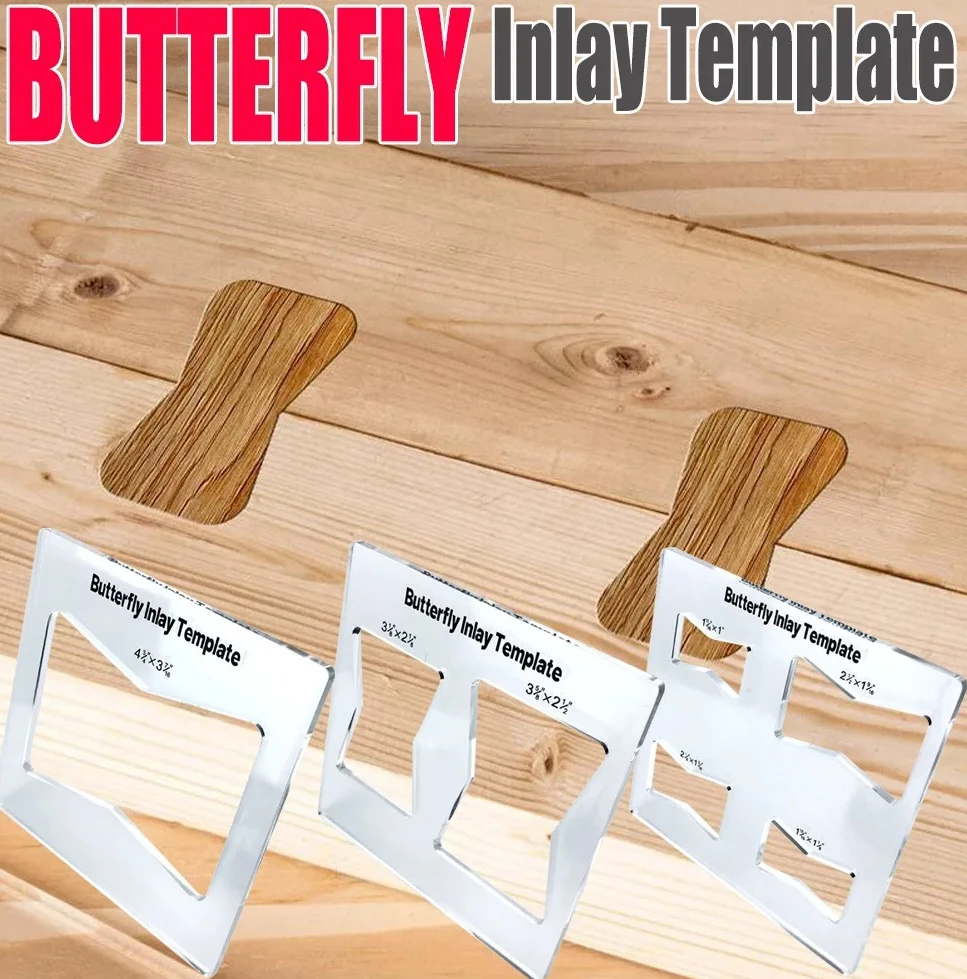 

Butterfly Inlay Template Set, Professional Transparent Router Jig & Marking Ruler for Decorative Wood Joints