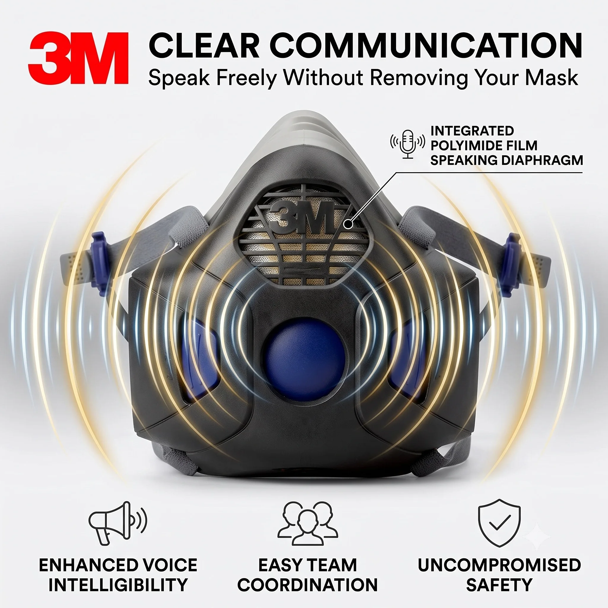 3M HF-802SD Secure Click Silicone Half Face Respirator Mask with Speaking Diaphragm Industrial Safety Spray Painting Medium