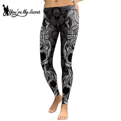 [You're My Secret] 2023 New Low Waist Leggings Gothic Skull Black Sexy Trousers Leggin Female Casual Pants Fitness Slim Legging