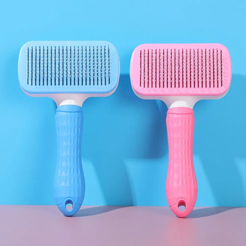 Pet Square Brush Detangling Pet Brush Professional Self-cleaning Slicker Brush for Cats Dogs Easy Hair Removal Button Fur Loss